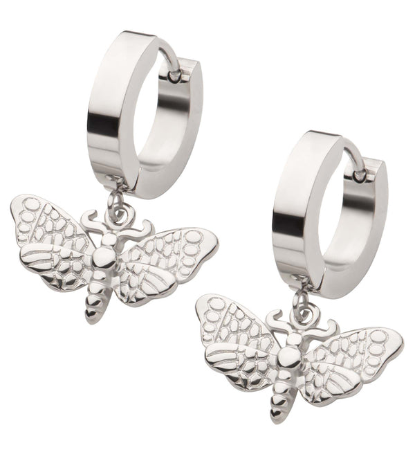 Moth Stainless Steel Hoop Huggie Earrings