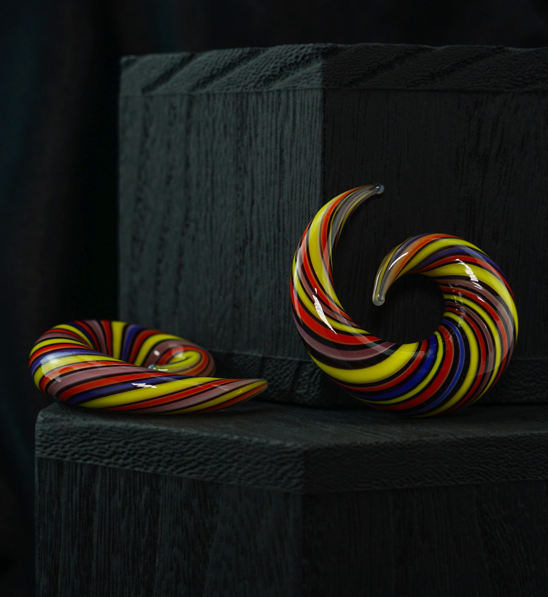 Multi Color Striped Glass Spiral Plugs