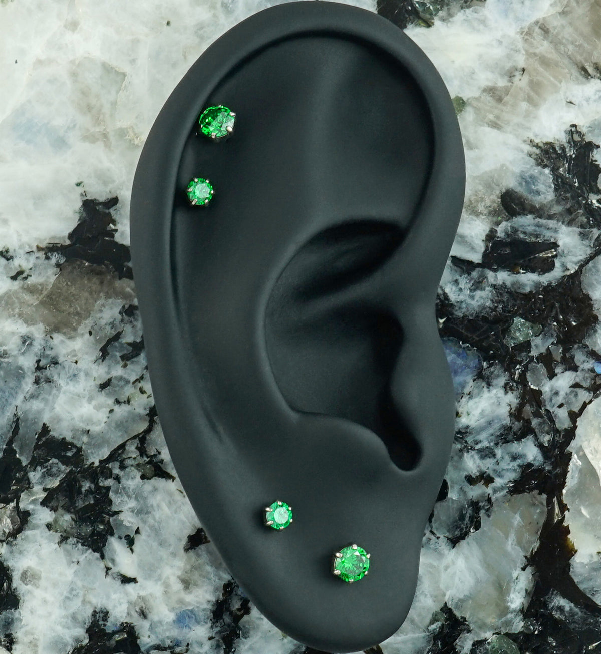 Multi Prong Emerald CZ Titanium Internally Threaded Top