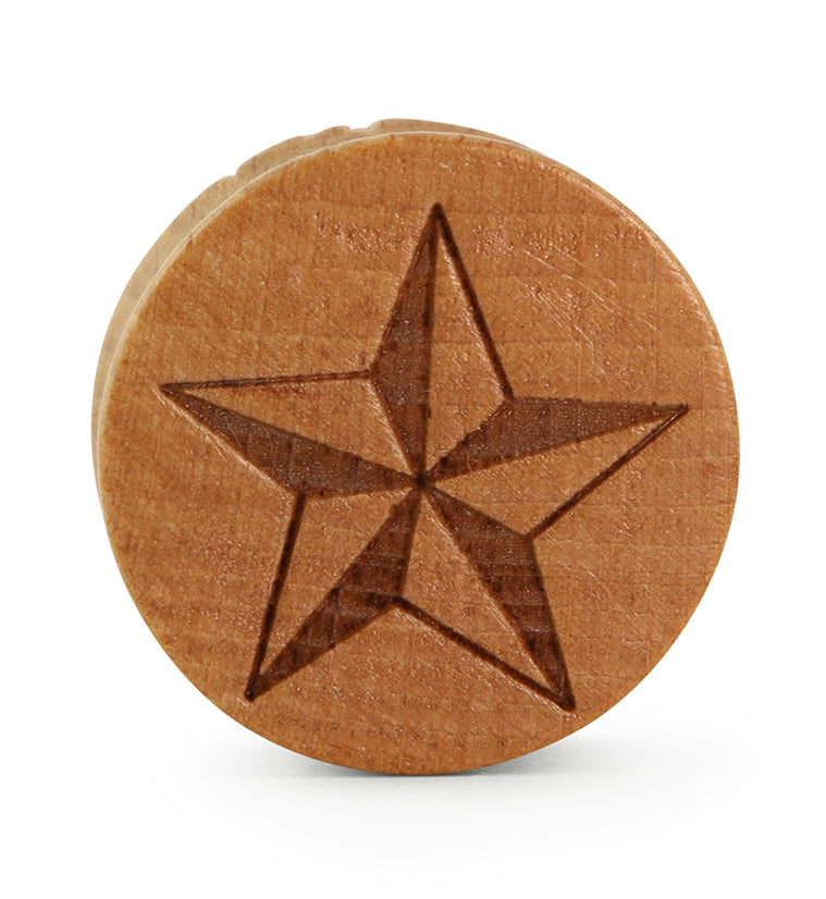 Nautical Star Engraved Wood Plugs