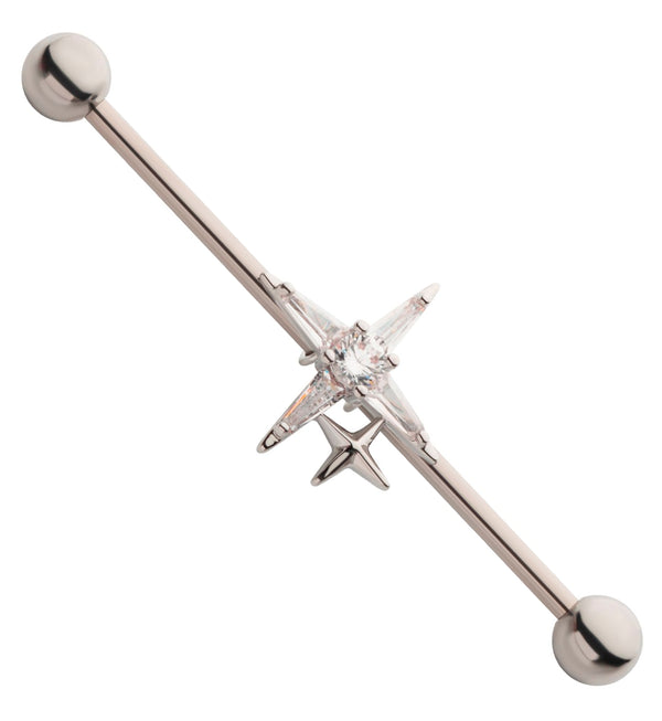North Star Clear CZ Stainless Steel Industrial Barbell