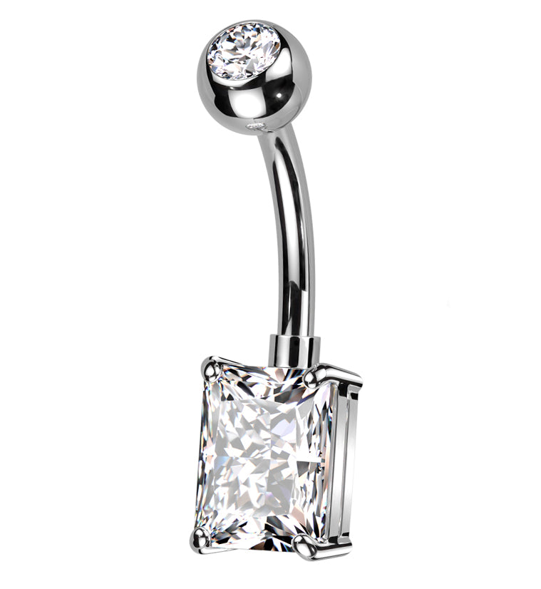 Oblong Prong Clear CZ Titanium Belly Button Ring