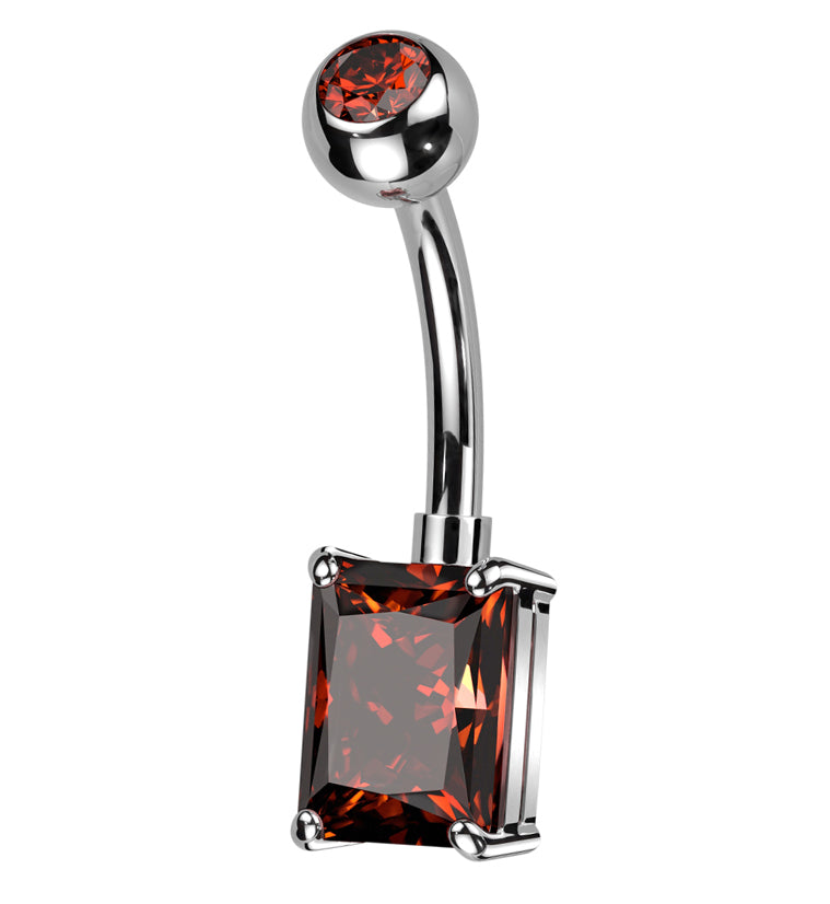 Oblong Prong Red CZ Titanium Belly Button Ring