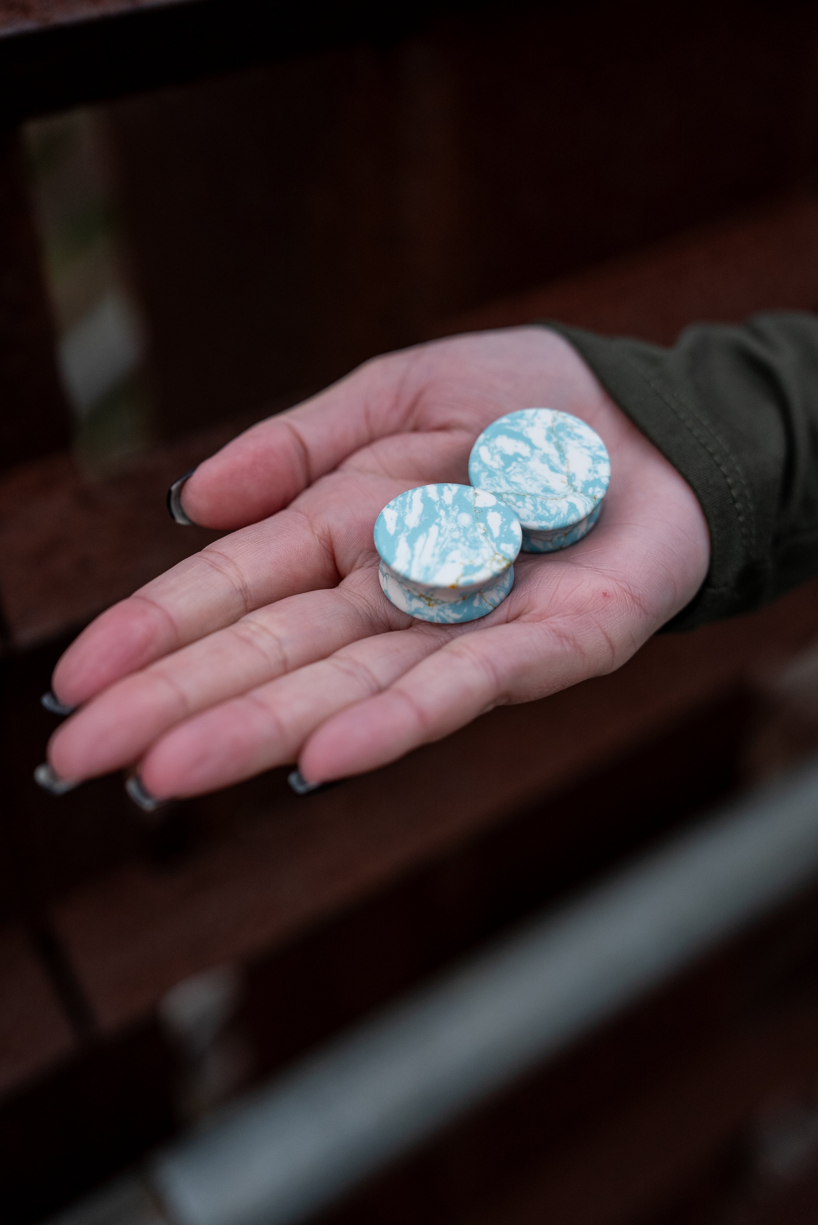 Ocean Howlite Stone Mayan Flare Plugs