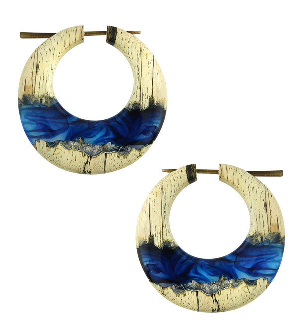 Ocean Resin Tamarind Wood Hoop Earrings