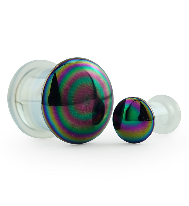 Oil Slick Single Flare Glass Plugs