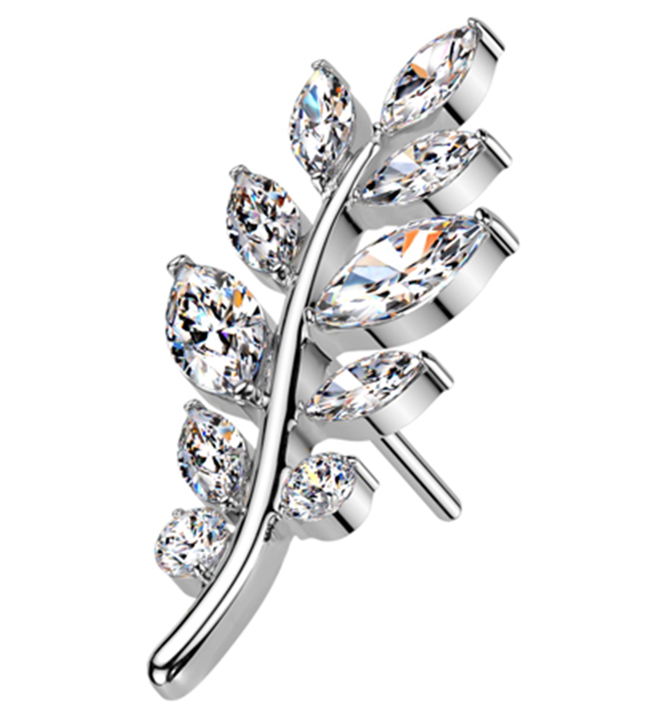 Olive Leaf Clear CZ Threadless Titanium Top