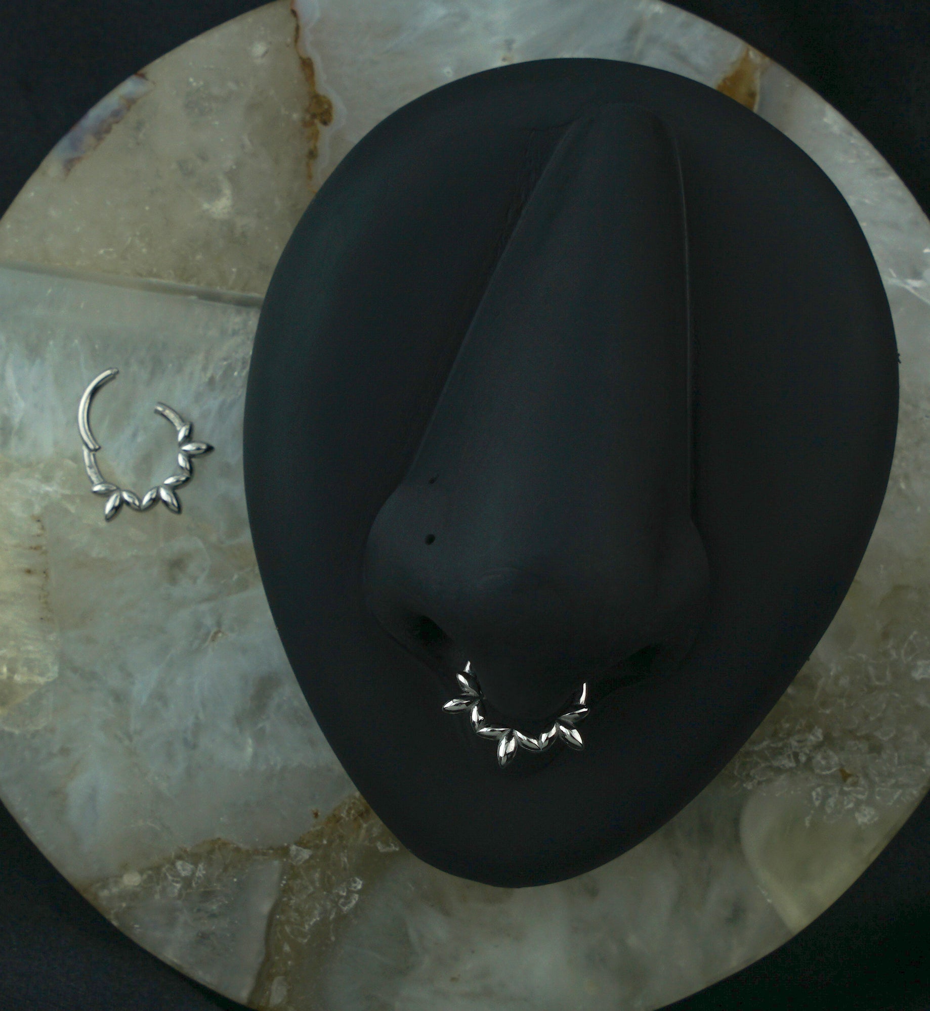 Olive Leaves Stainless Steel Hinged Segment Ring