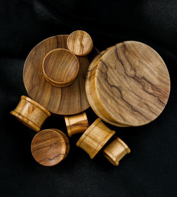 Olive Wood Concave Double Flare Plugs