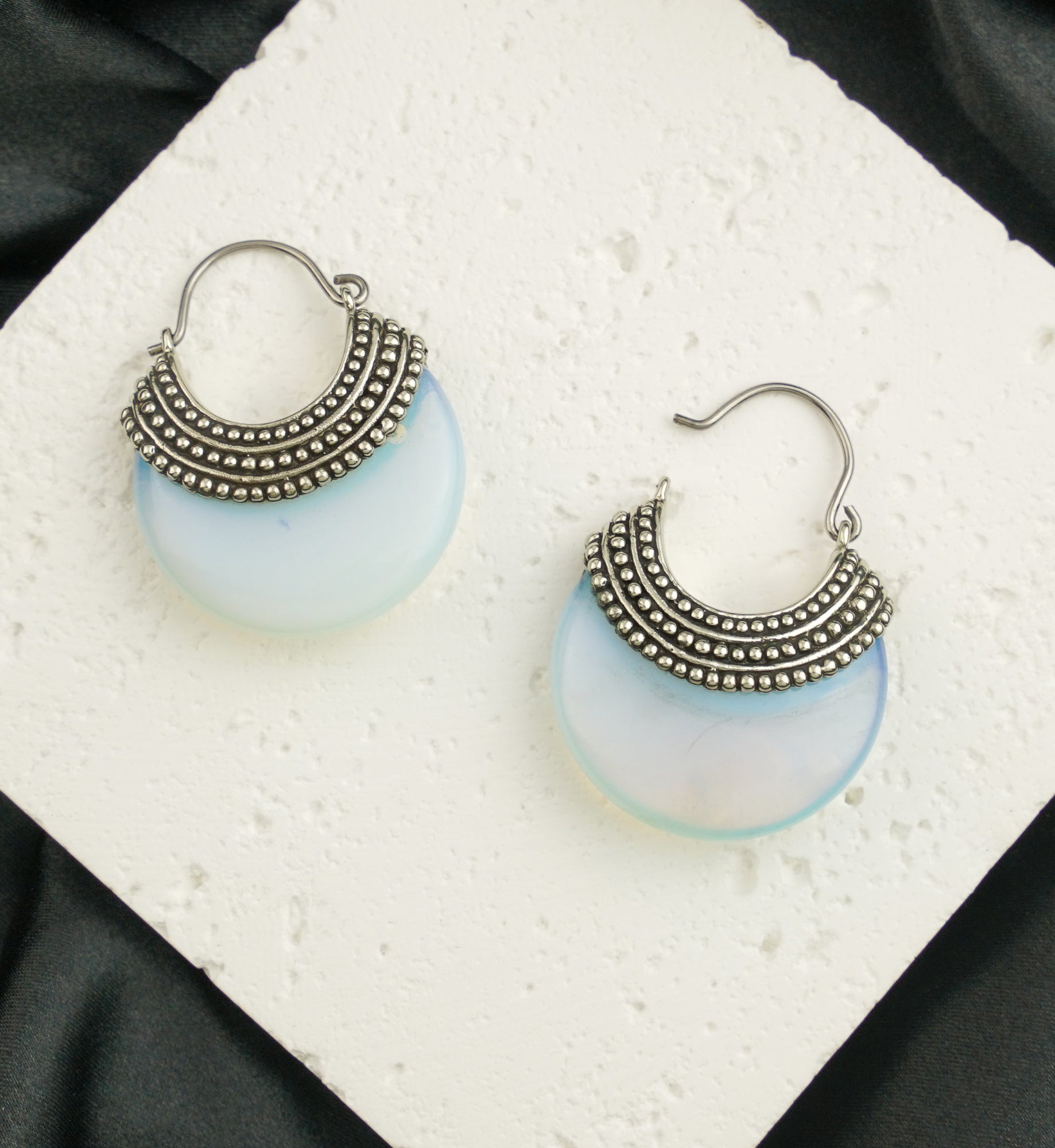 Opalite Beaded White Brass Stone Earrings