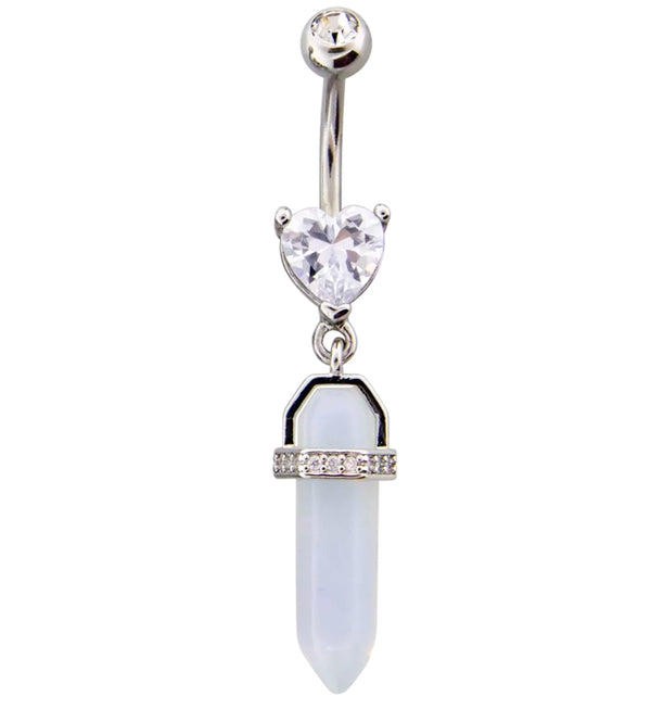 Heart CZ White Crystal Dangle Stainless Steel Belly Button Ring