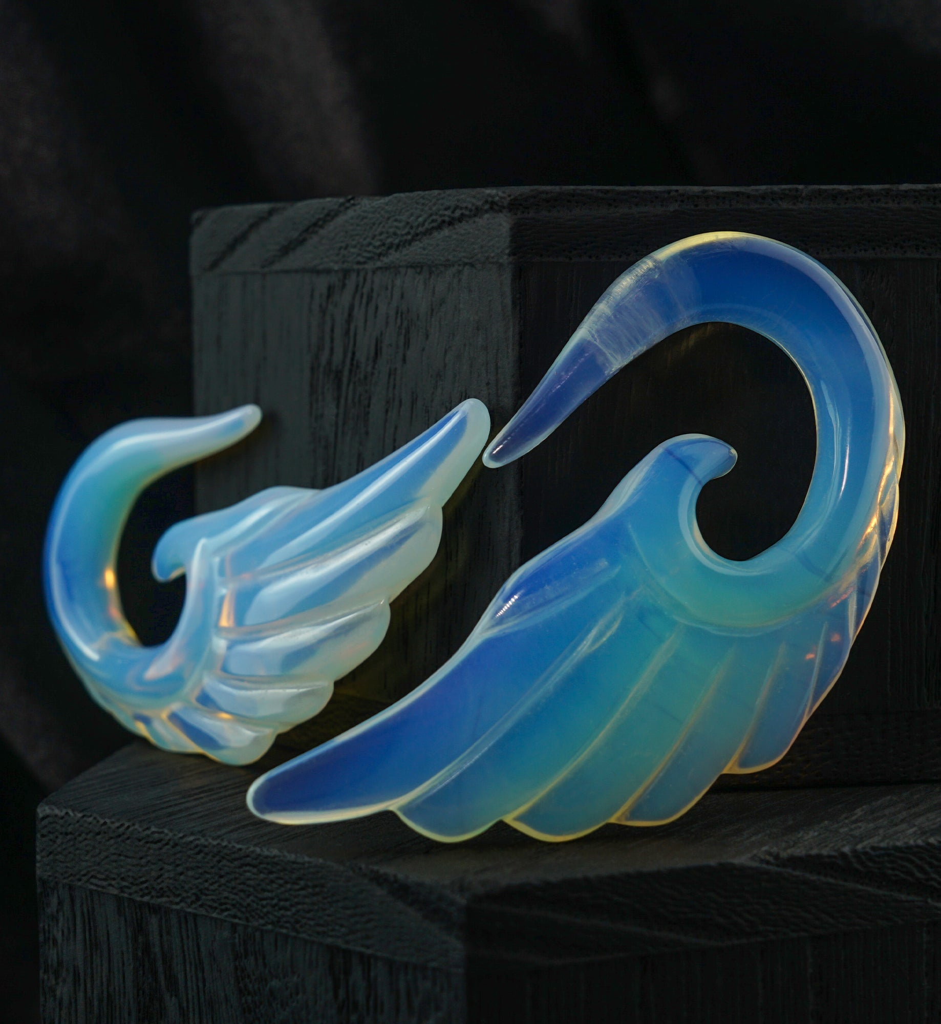 Opalite Glass Angel Wing Spirals