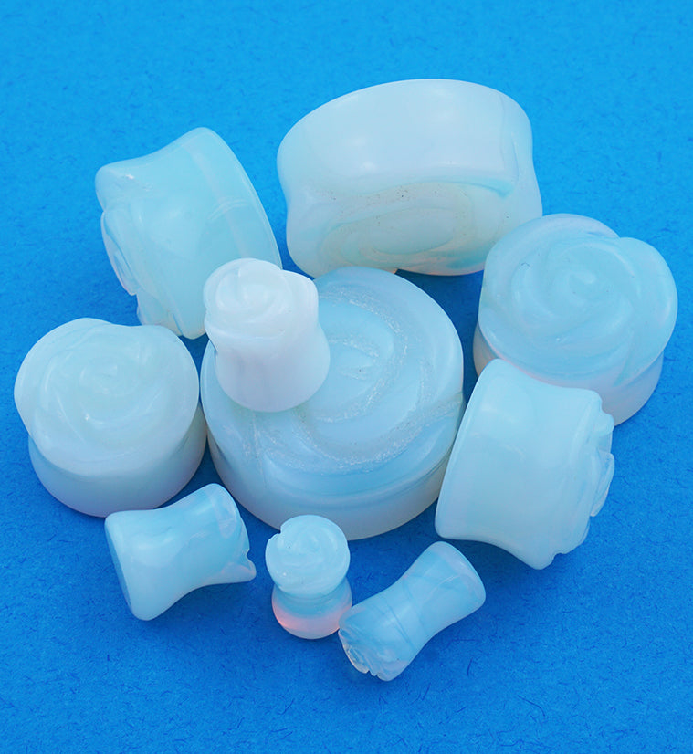 Opalite Glass Rosebud Plugs