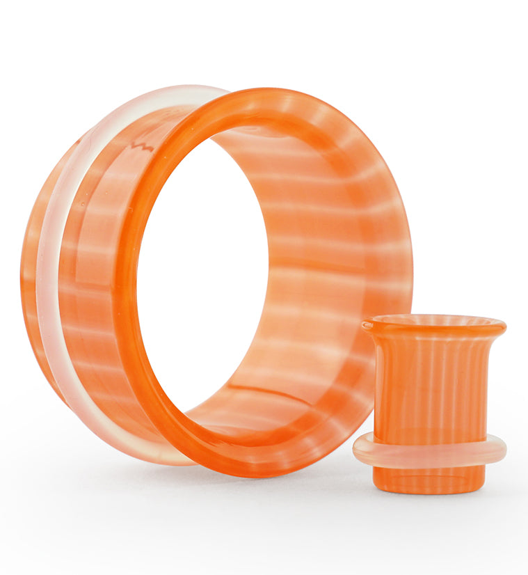 Orange Stripe Glass Single Flare Tunnel Plugs