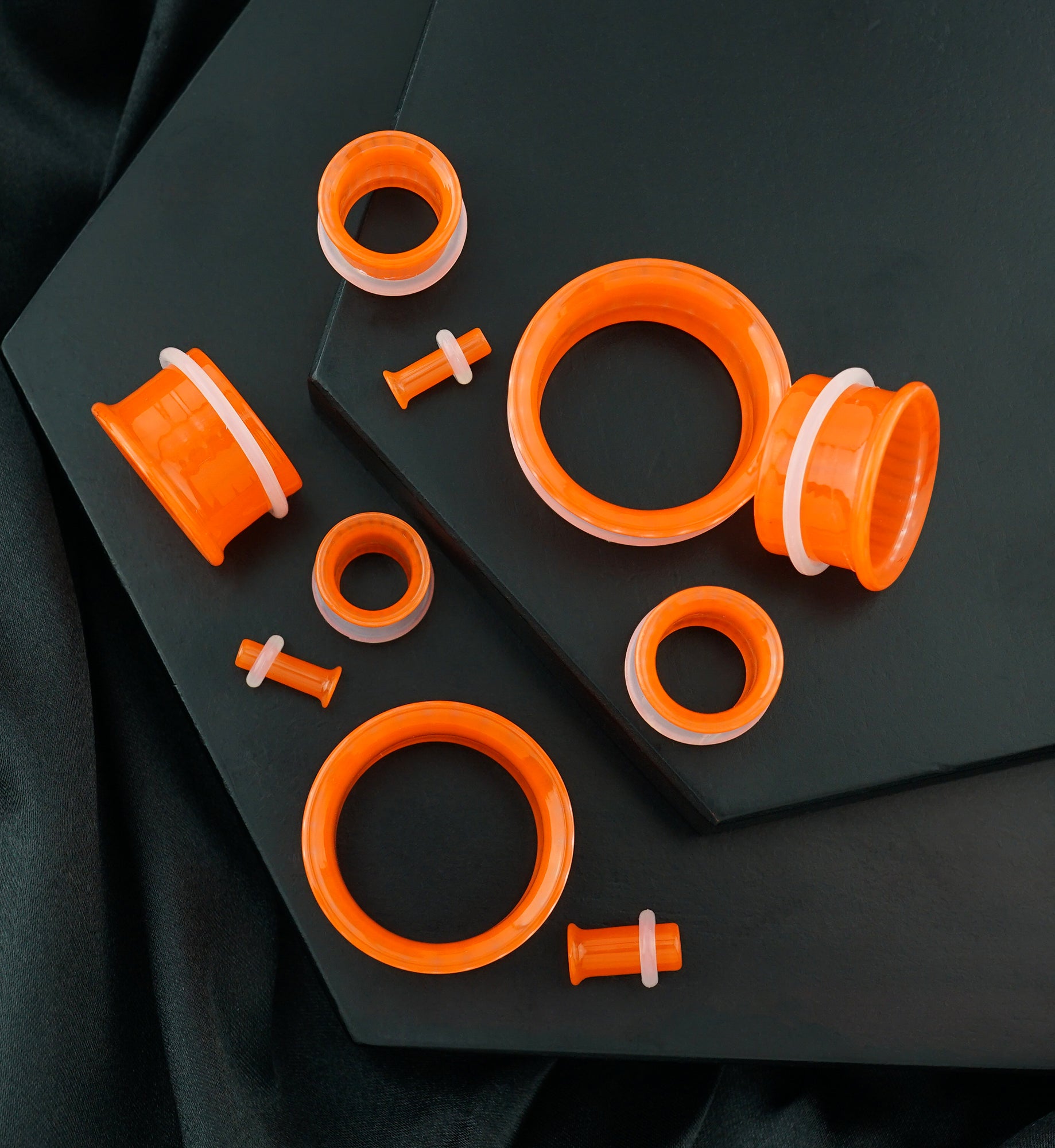 Orange Stripe Glass Single Flare Tunnel Plugs