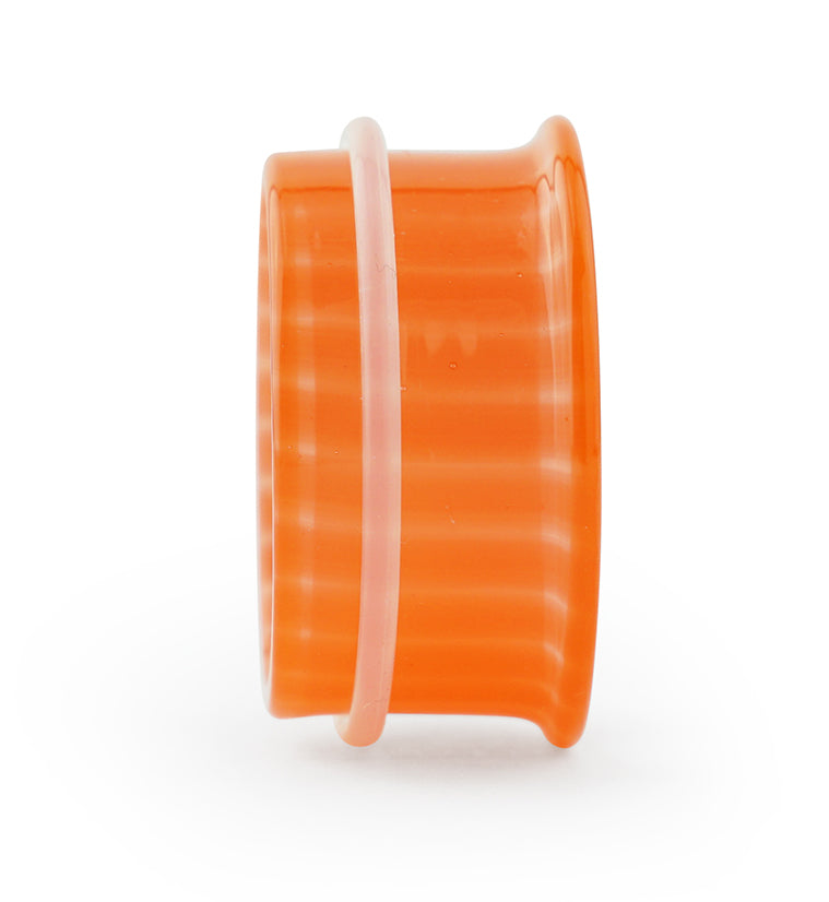 Orange Stripe Glass Single Flare Tunnel Plugs