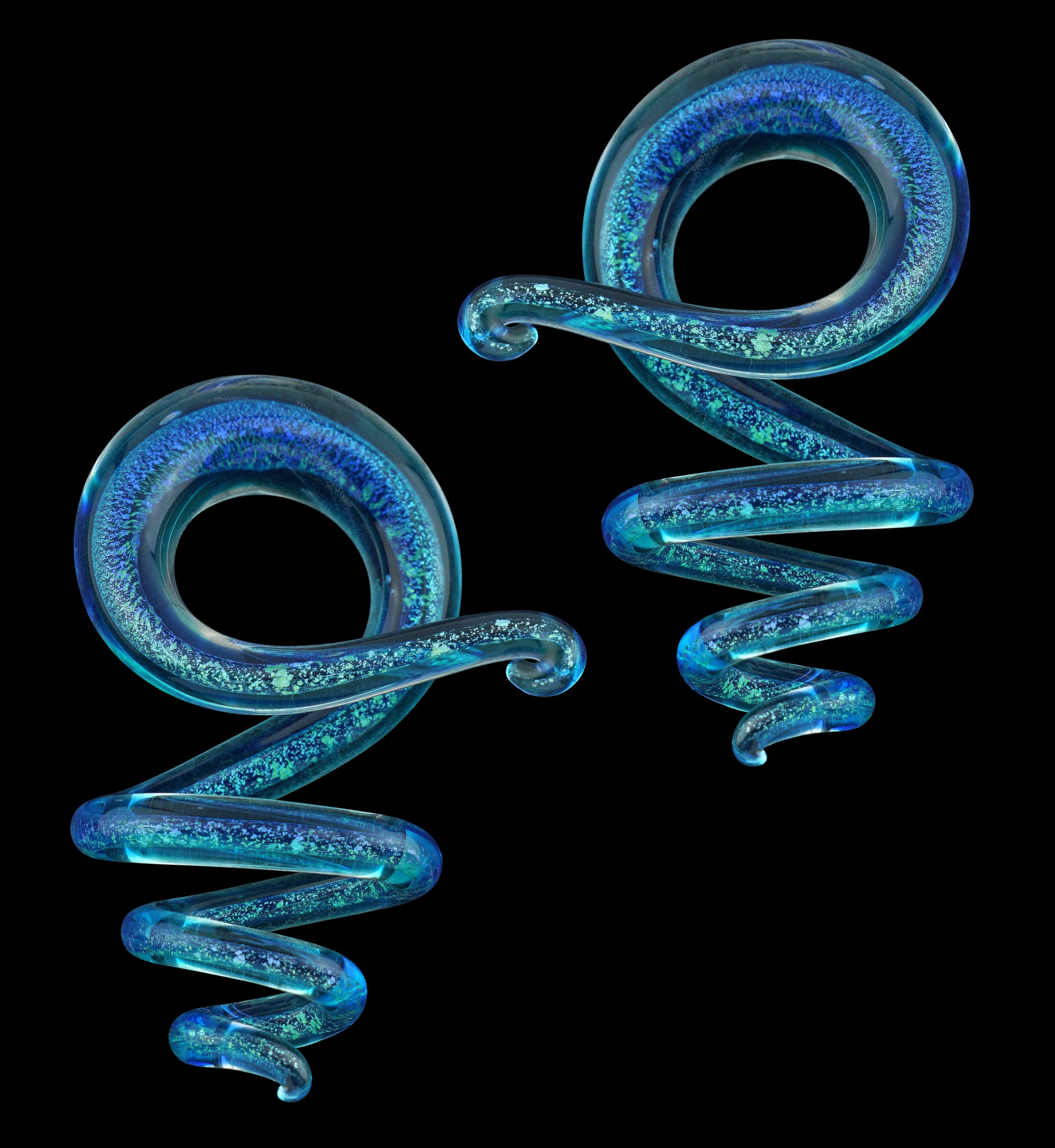 Orbital Blue Dichroic Glass Spirals