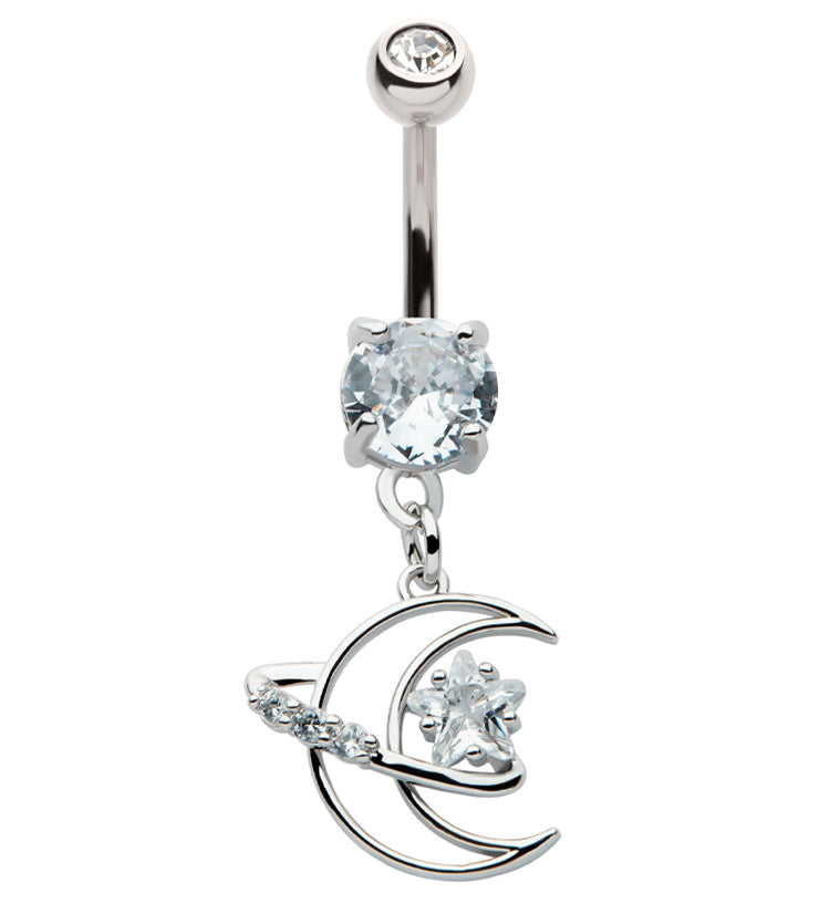 Orbital Moon Dangle Stainless Steel Belly Button Ring