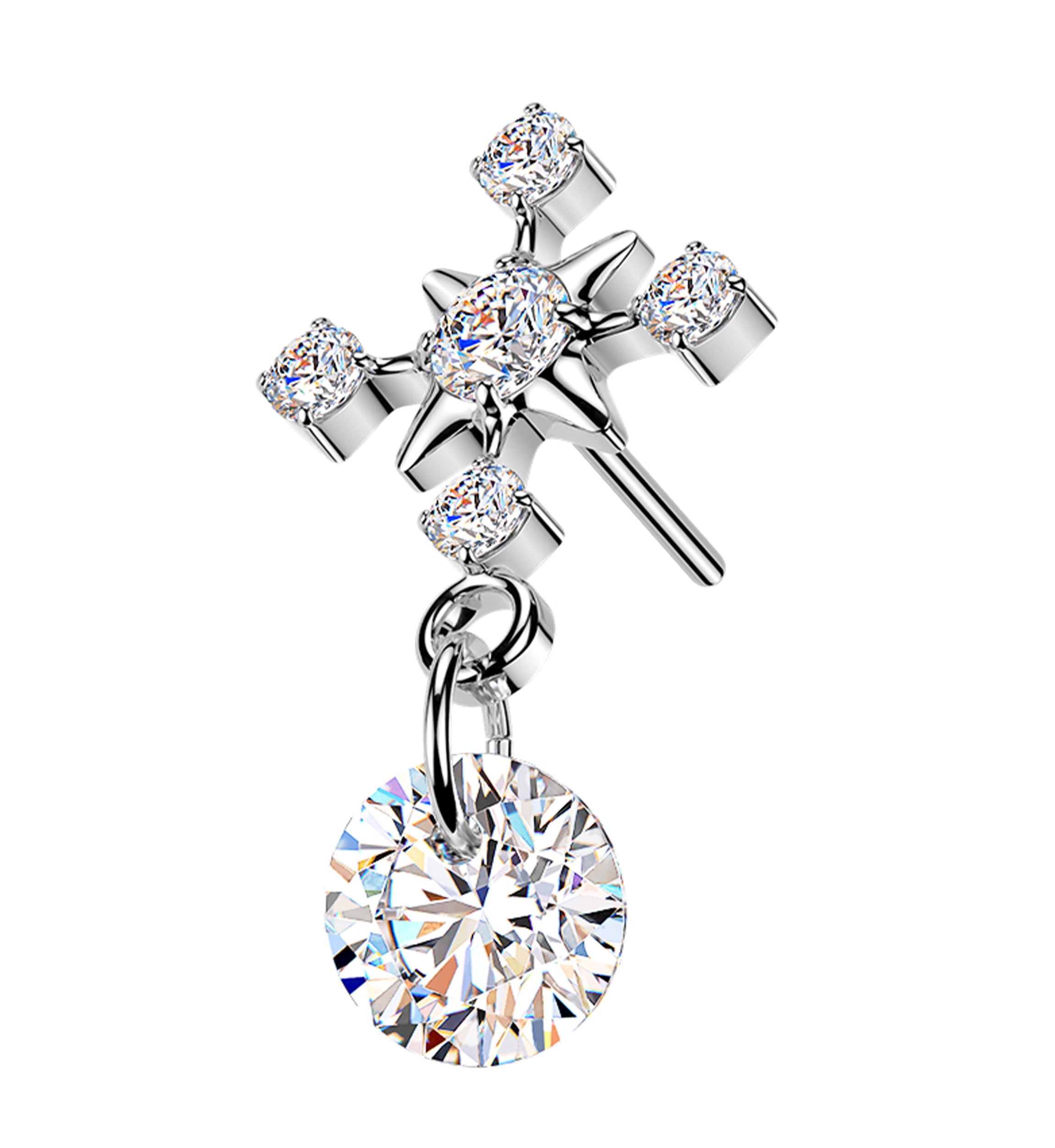 Ornamental Starburst Clear CZ Dangle Titanium Threadless Top