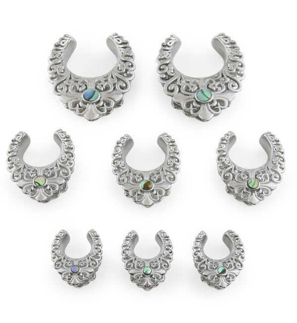 Ornate Abalone Stainless Steel Saddles