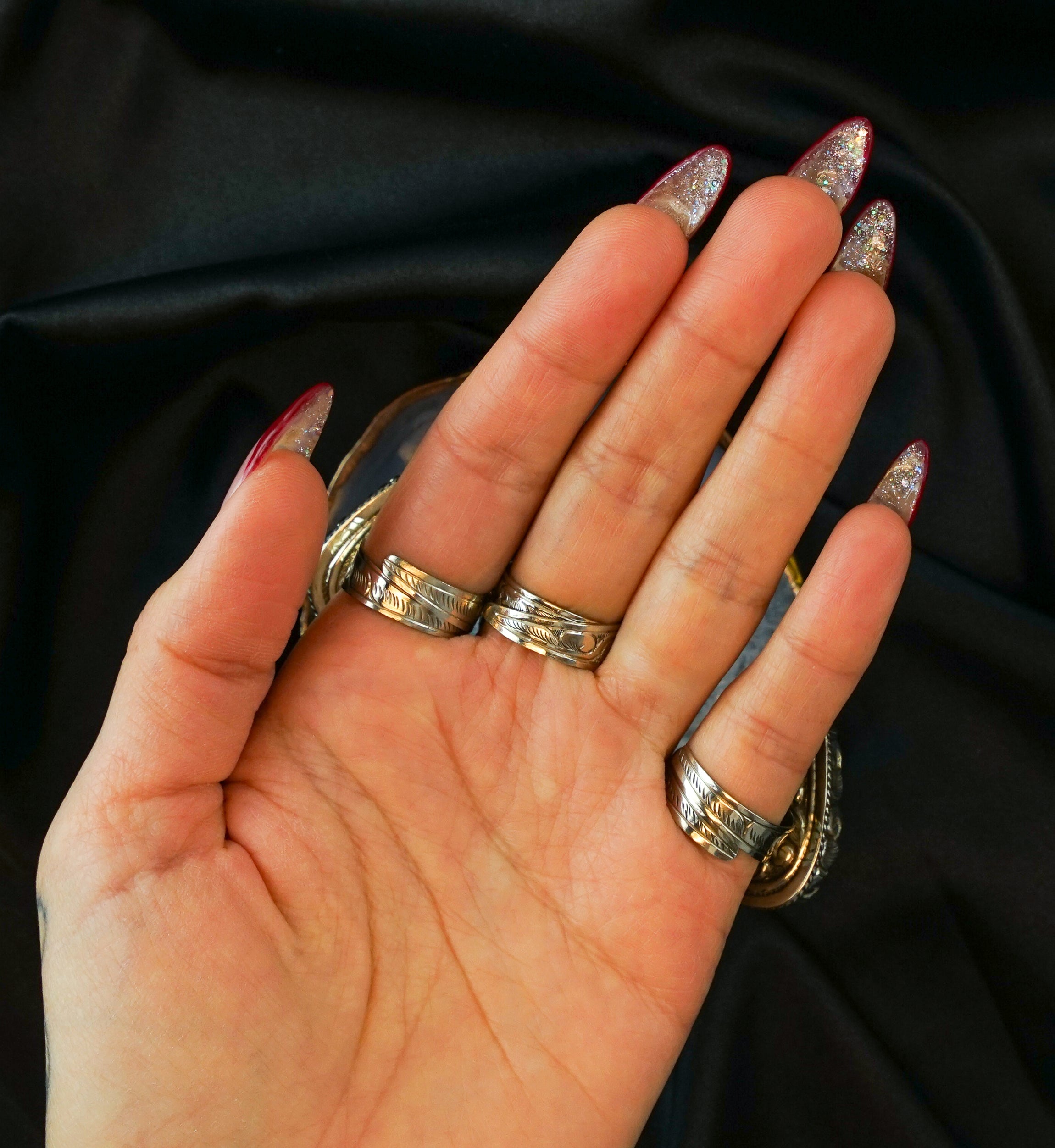 Ornate Chrysocolla Stone White Brass Ring