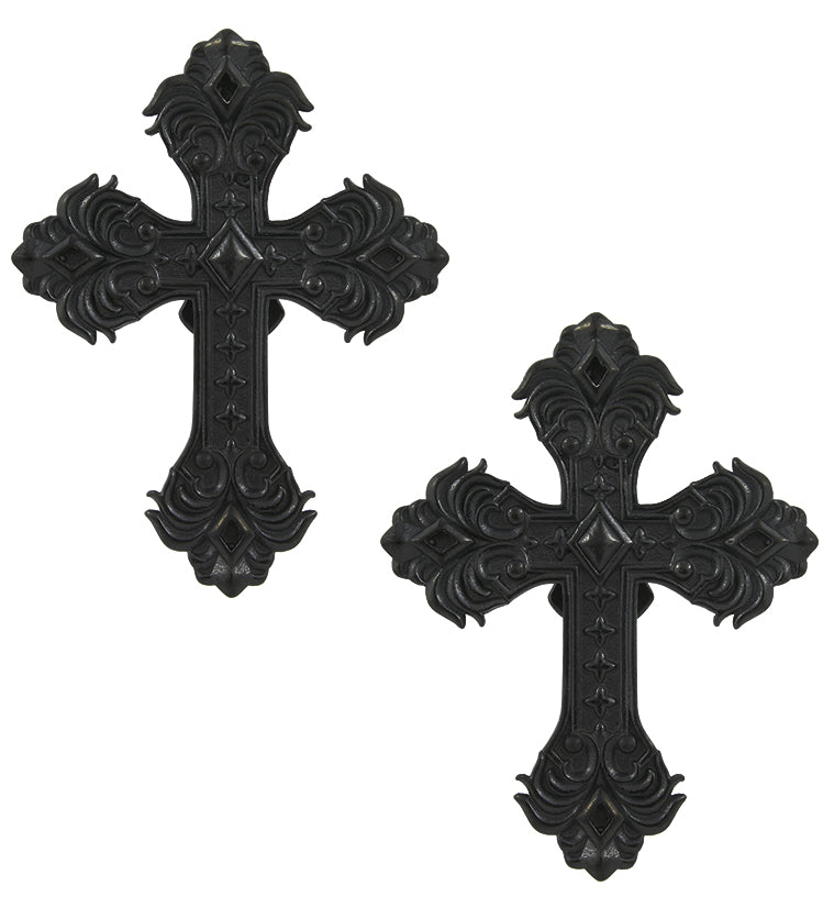 Black PVD Ornate Cross Stainless Steel Ear Weights