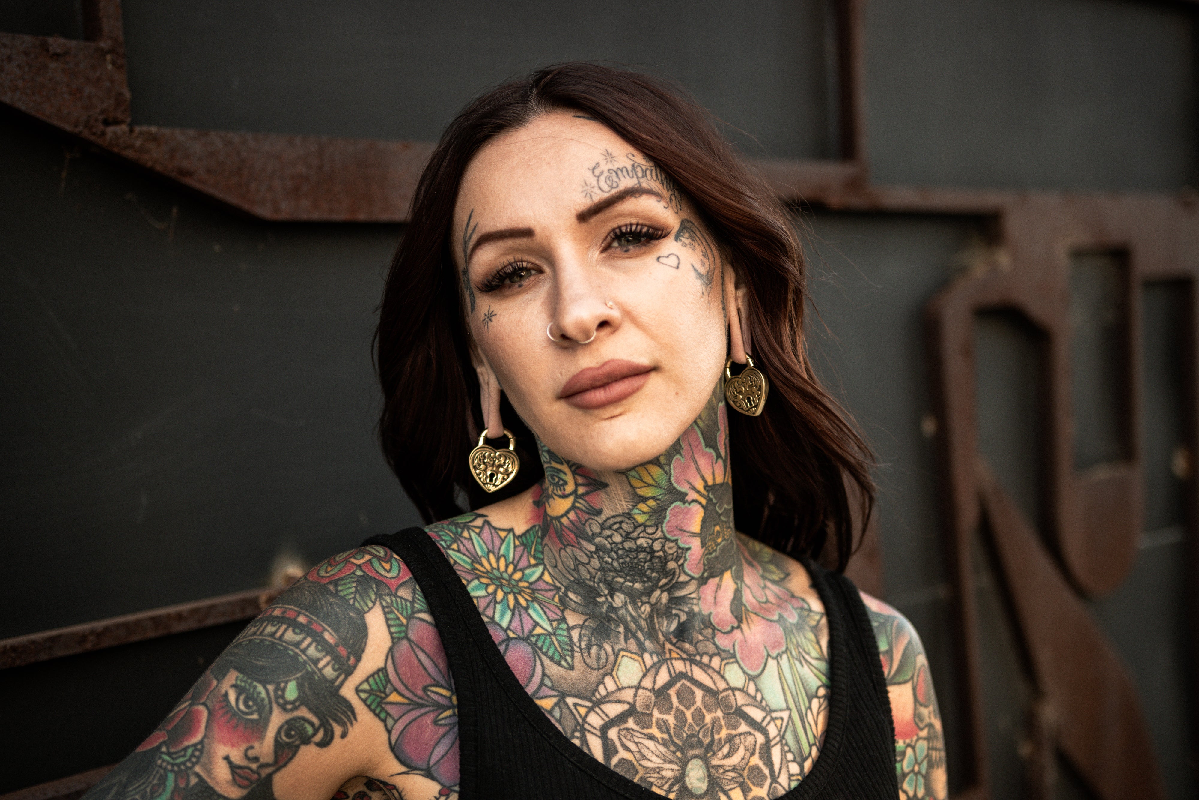 Ornate Heart Lock Brass Hinged Ear Weights