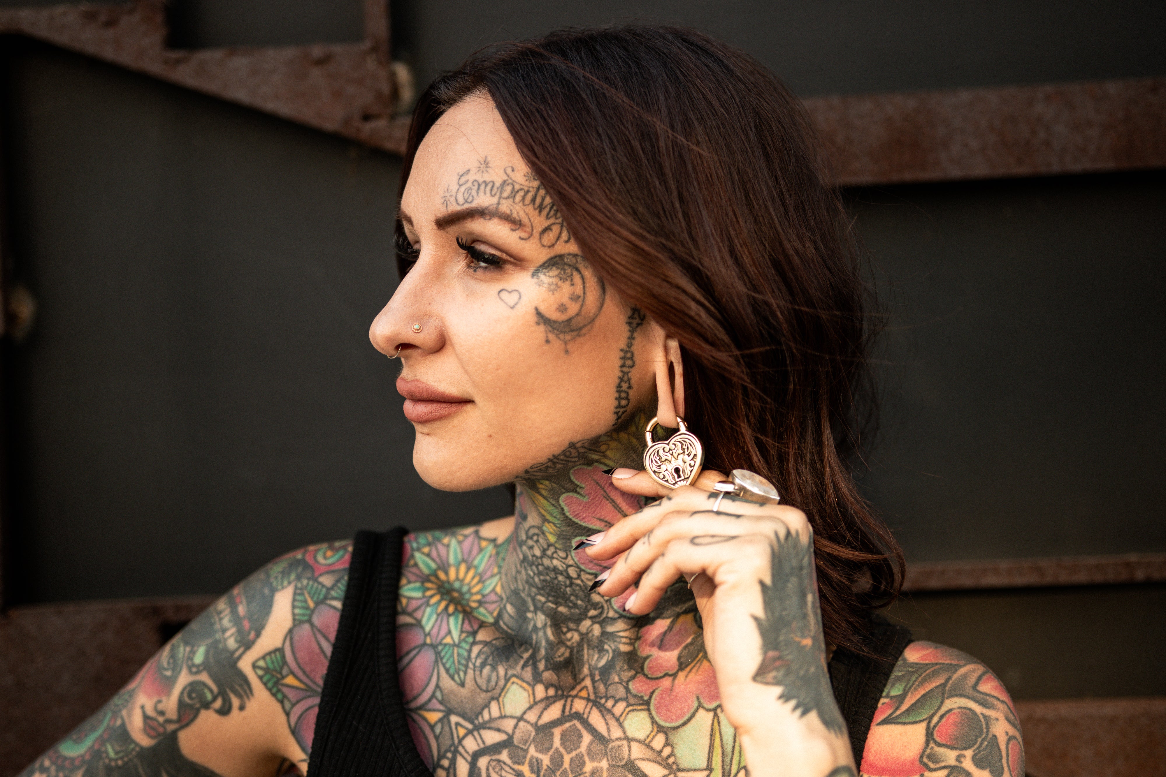 Ornate Heart Lock Brass Hinged Ear Weights