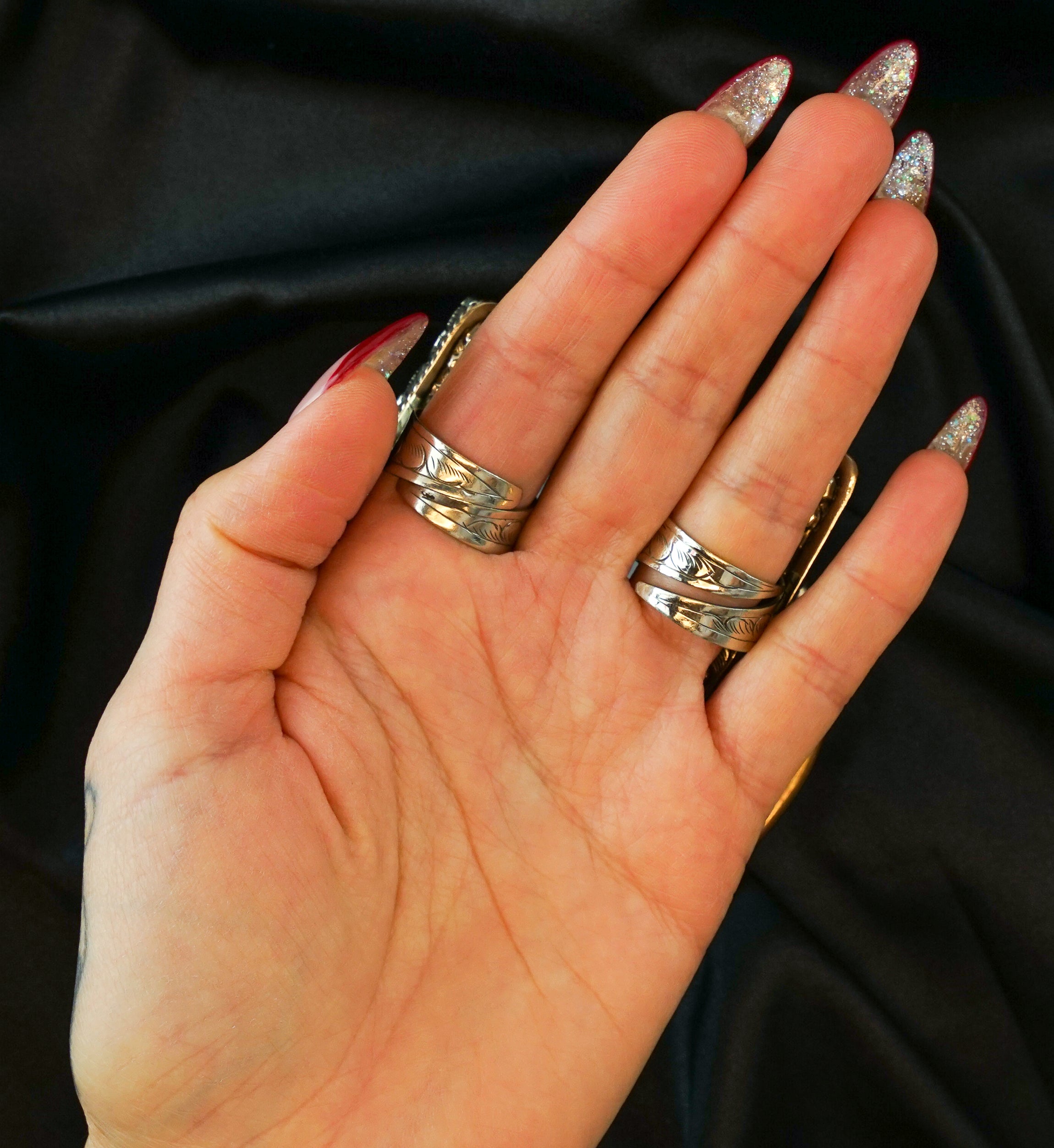 Ornate Rectangle Labradorite Stone White Brass Ring