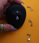 Oval Brass Prong Rainbow Aurora CZ Titanium Belly Button Ring