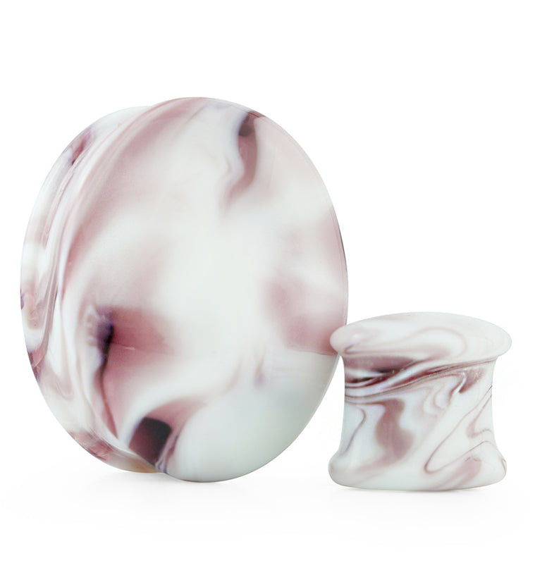 Oval Hazy Purple White Glass Double Flare Plugs