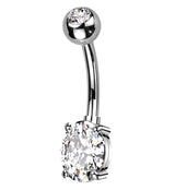 Oval Prong Clear CZ Titanium Belly Button Ring