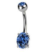 Oval Prong Dark Blue CZ Titanium Belly Button Ring
