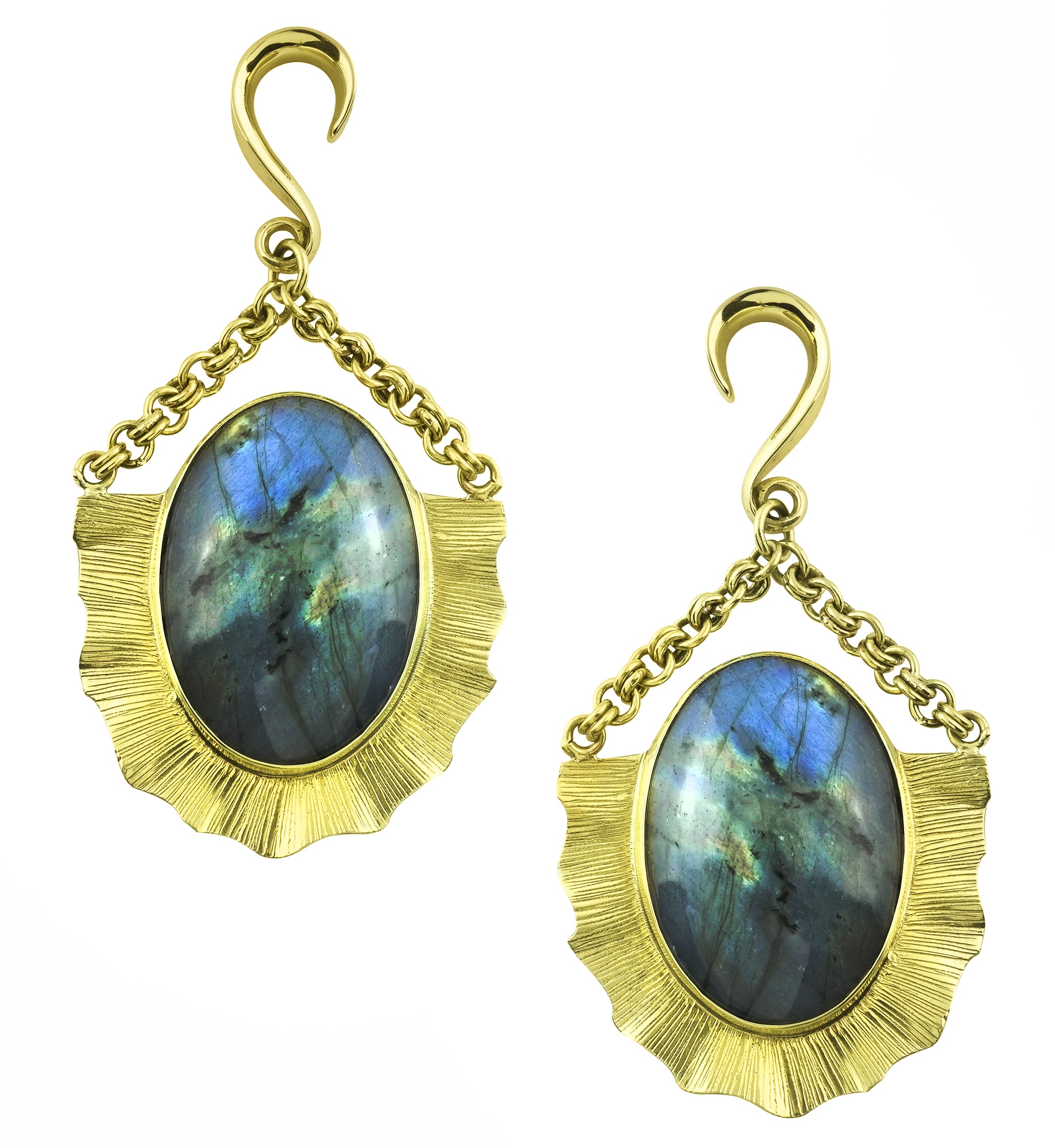 Oval Score Labradorite Stone Hanging Brass Ear Weights