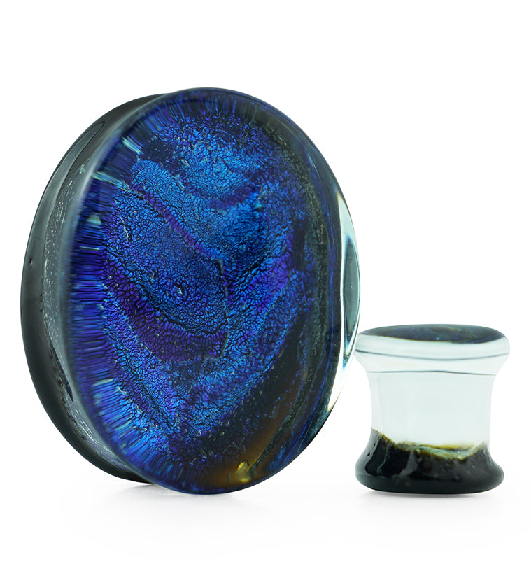 Oval Space Dust Dichroic Glass Double Flare Plugs