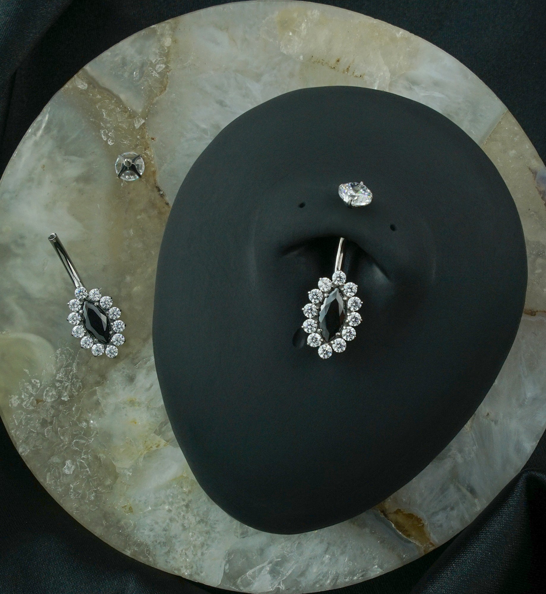 Ovoid Marquise Black CZ Titanium Internally Threaded Belly Button Ring