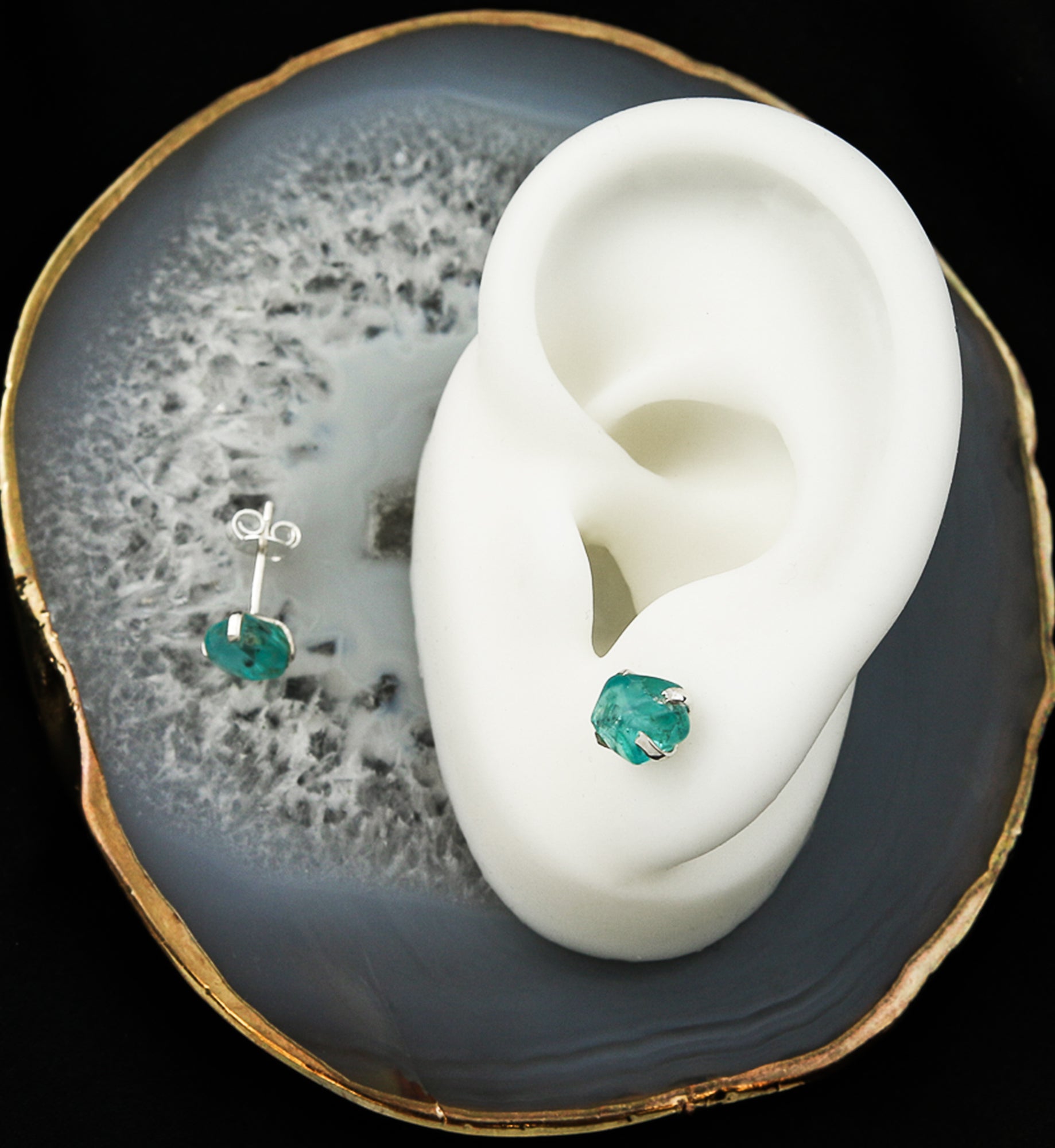 Paraiba Apatite Stone Prong Set Sterling Silver Earrings