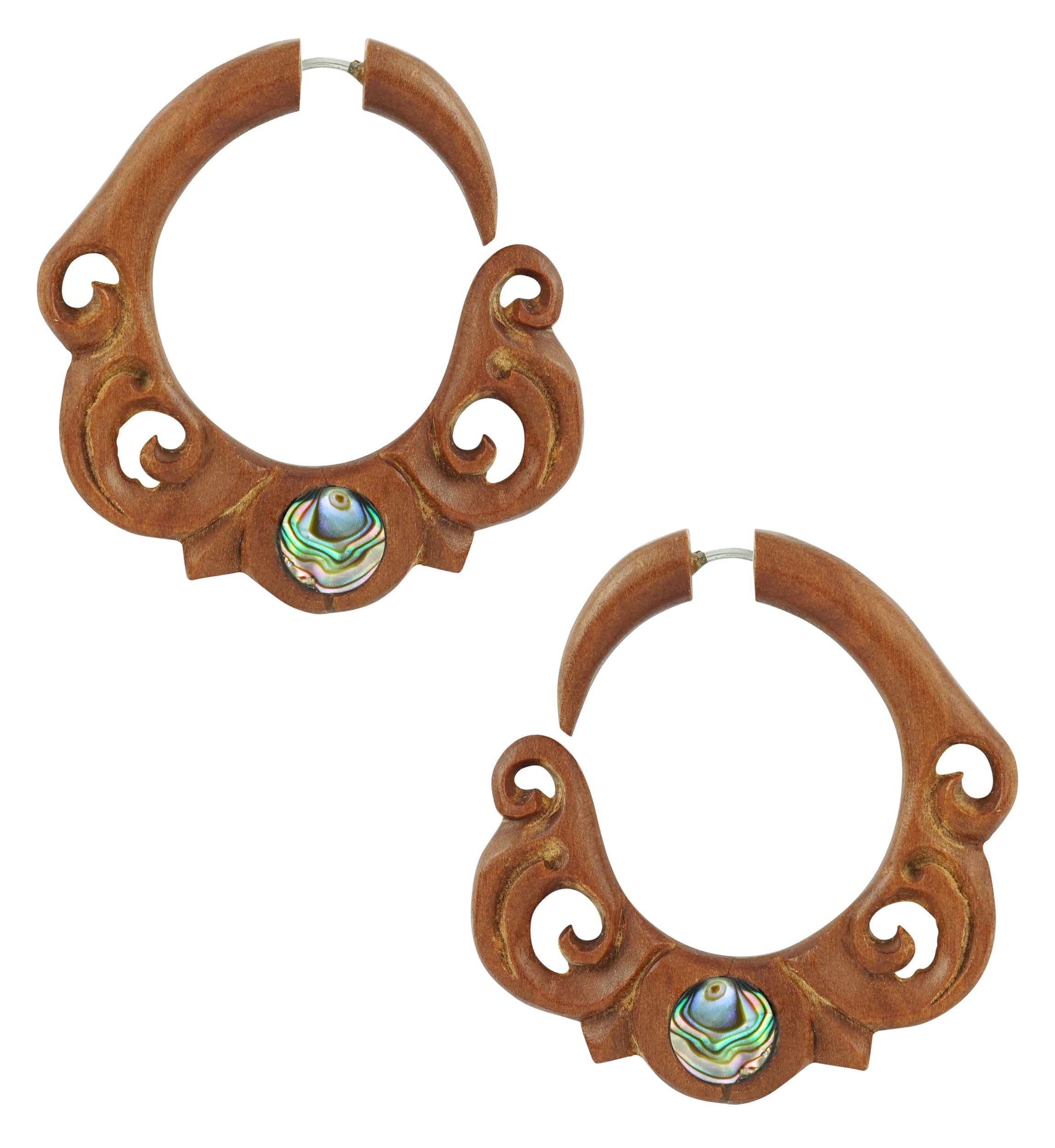 Paula Swirl Wooden Fake Gauges Earrings