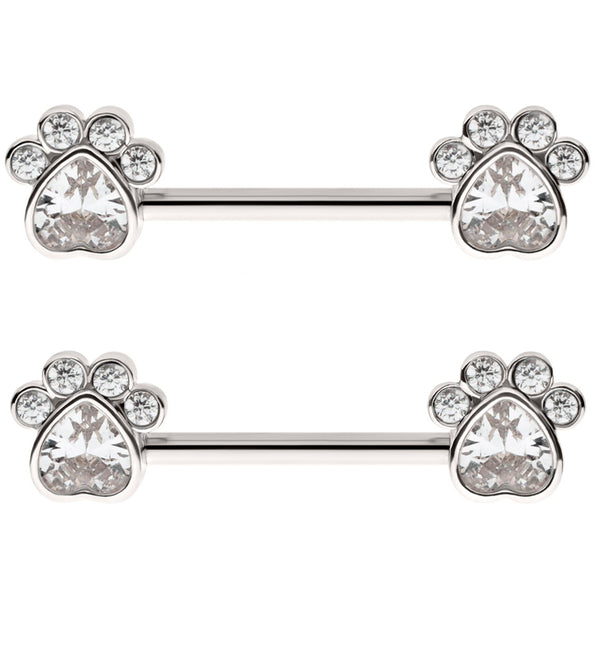 Paw Print Clear CZ Stainless Steel Nipple Barbell