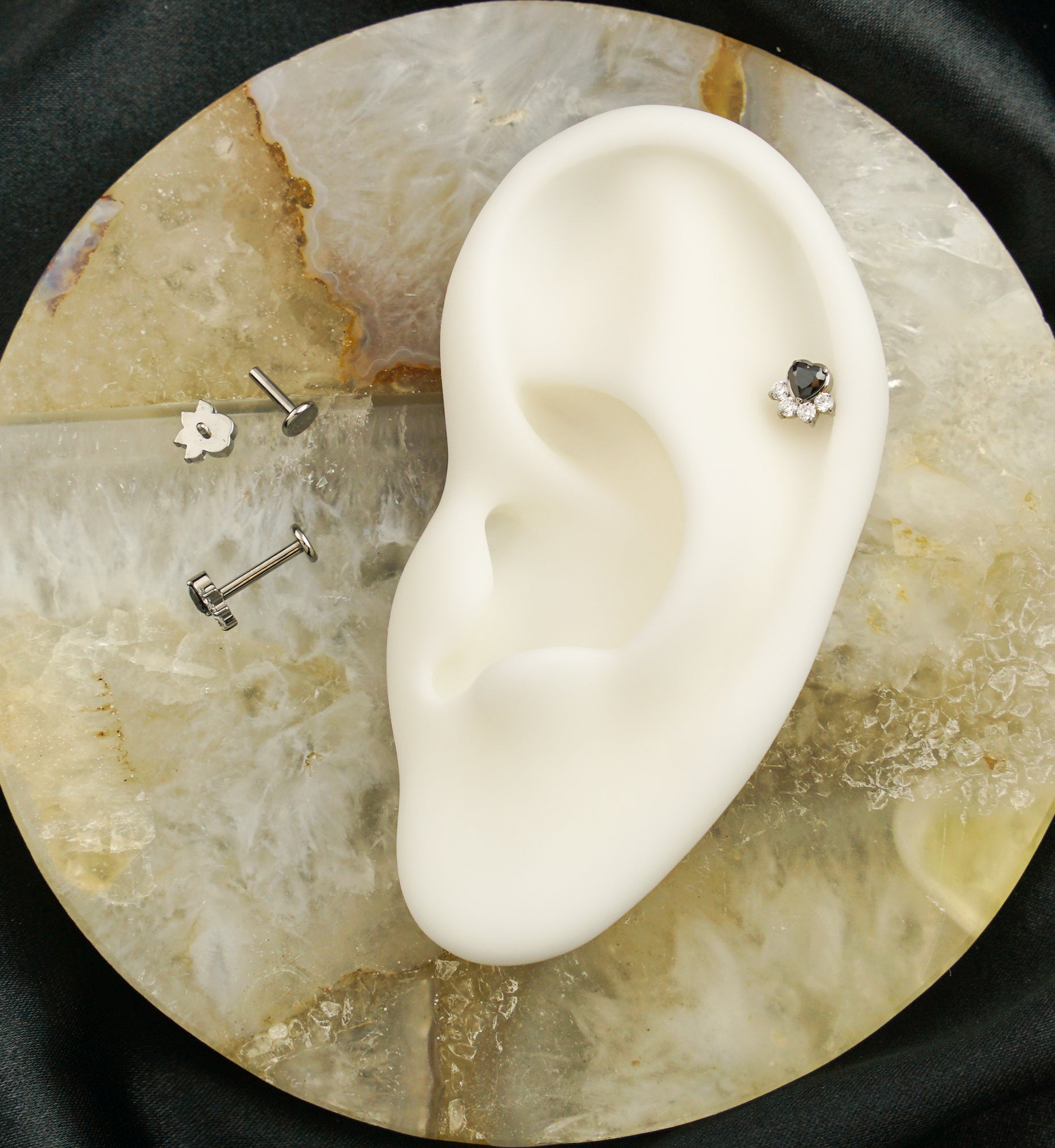 Paw Print Love Black CZ Internally Threaded Titanium Labret