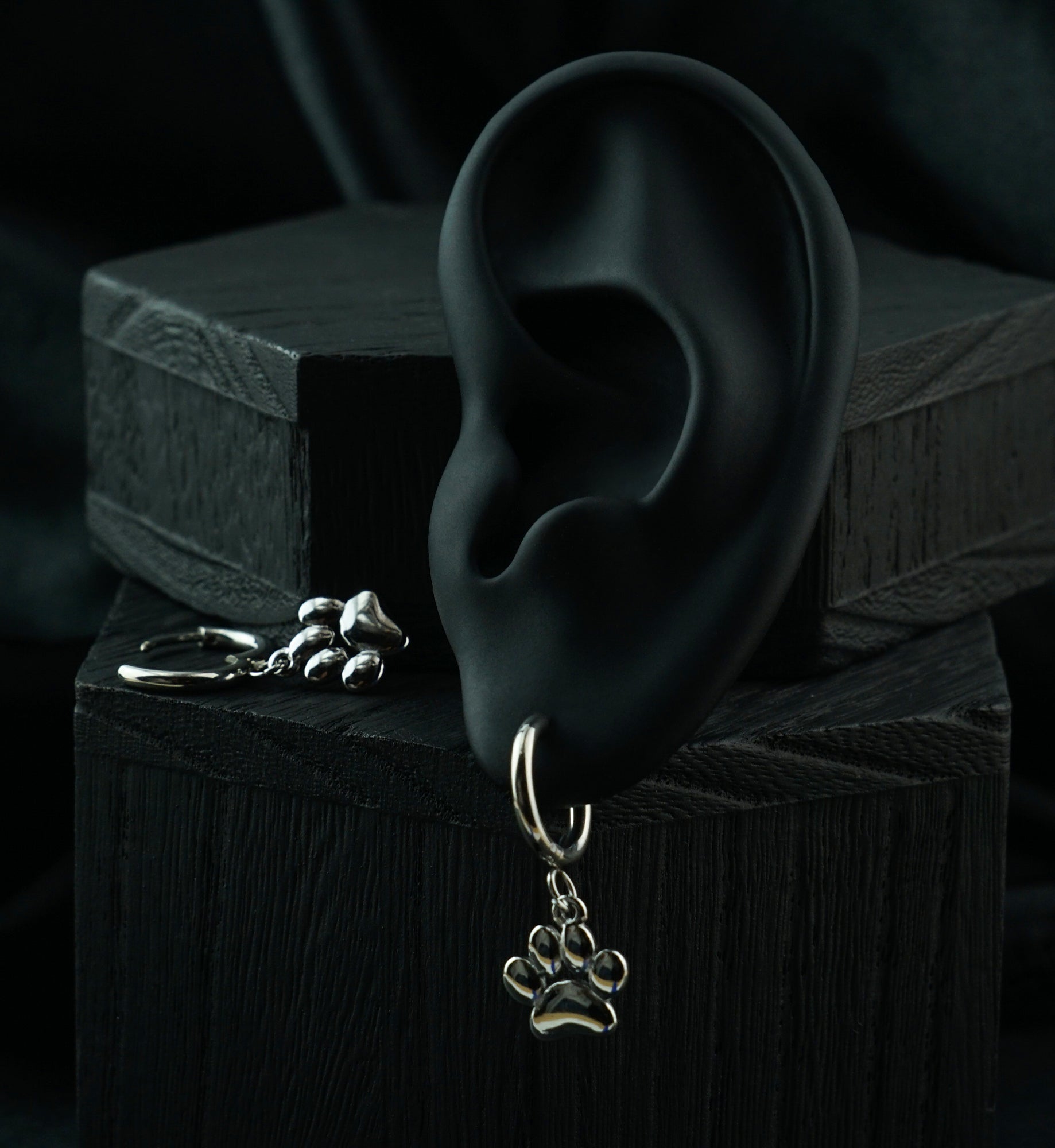 Paw Print Stainless Steel Hinged Hoop Huggie Dangle Earrings