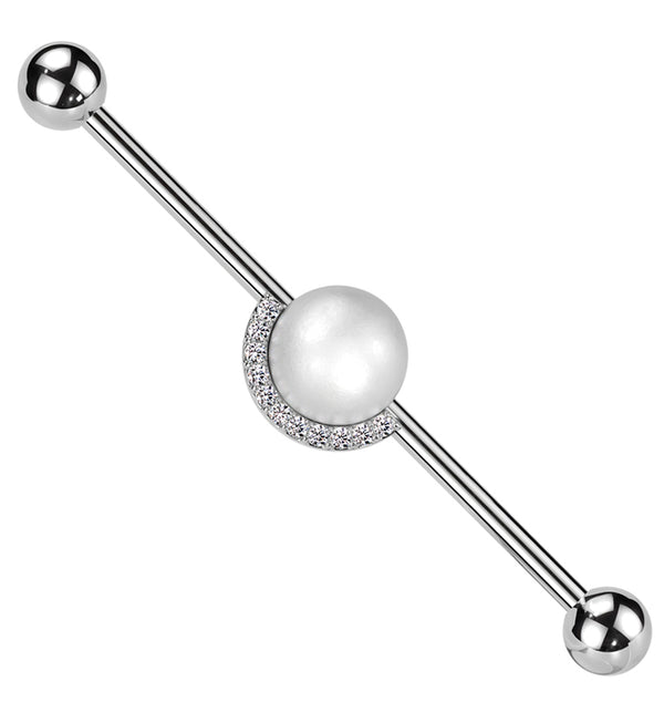 Pearl Clear CZ Rim Stainless Steel Industrial Barbell