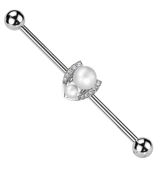 Pearl Horseshoe Clear CZ Stainless Steel Industrial Barbell