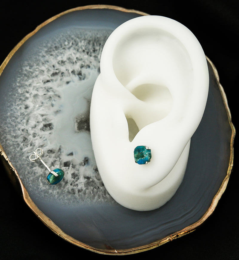 Peruvian Opal Prong Set Sterling Silver Earrings
