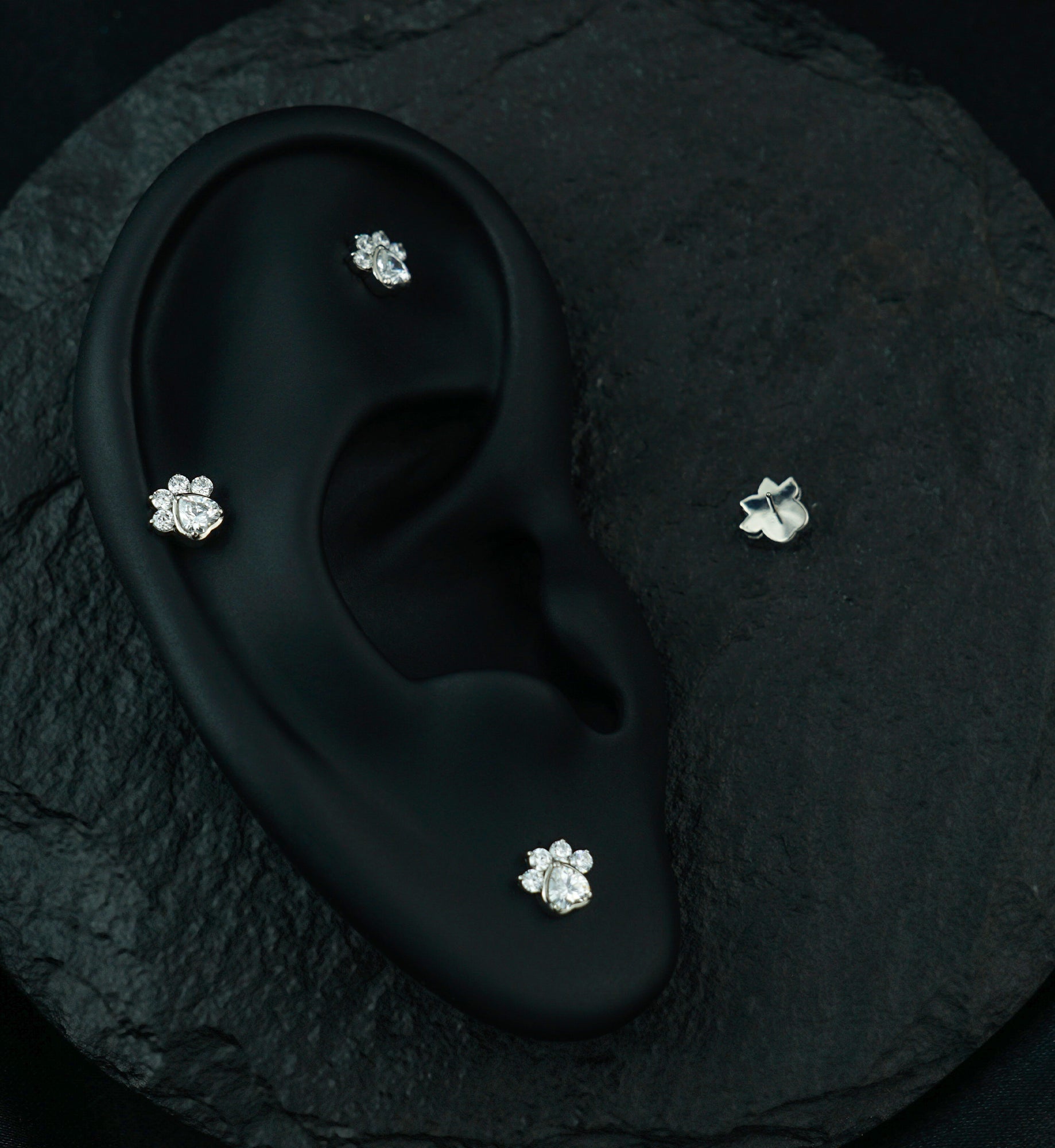 Pet Paw Clear CZ Threadless Titanium Top