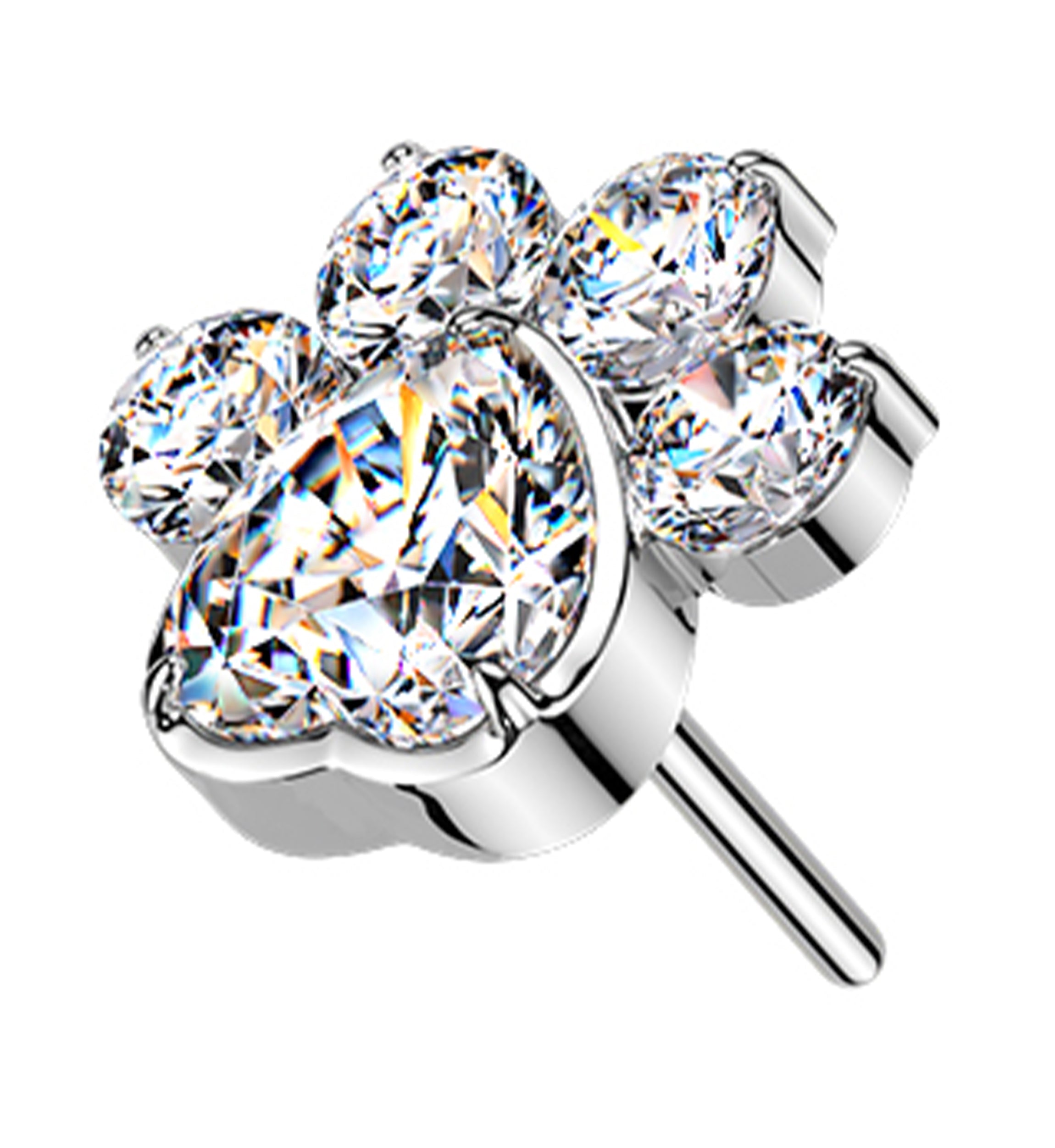 Pet Paw Clear CZ Threadless Titanium Top