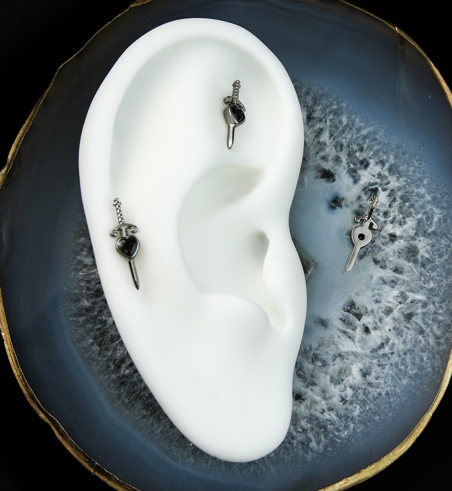 Pierced Black Heart CZ Titanium Threadless Top | UrbanBodyJewelry.com