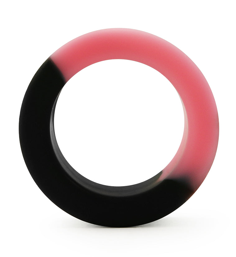 Pink And Black Double Flare Silicone Tunnel Plugs
