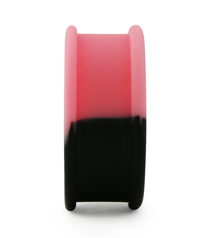 Pink And Black Double Flare Silicone Tunnel Plugs