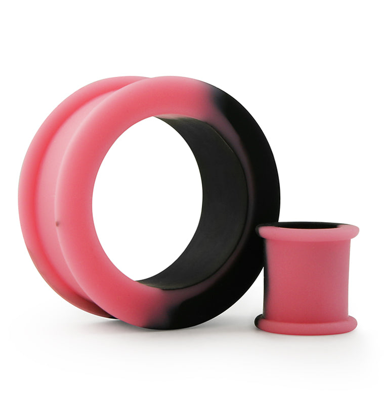 Pink And Black Double Flare Silicone Tunnel Plugs